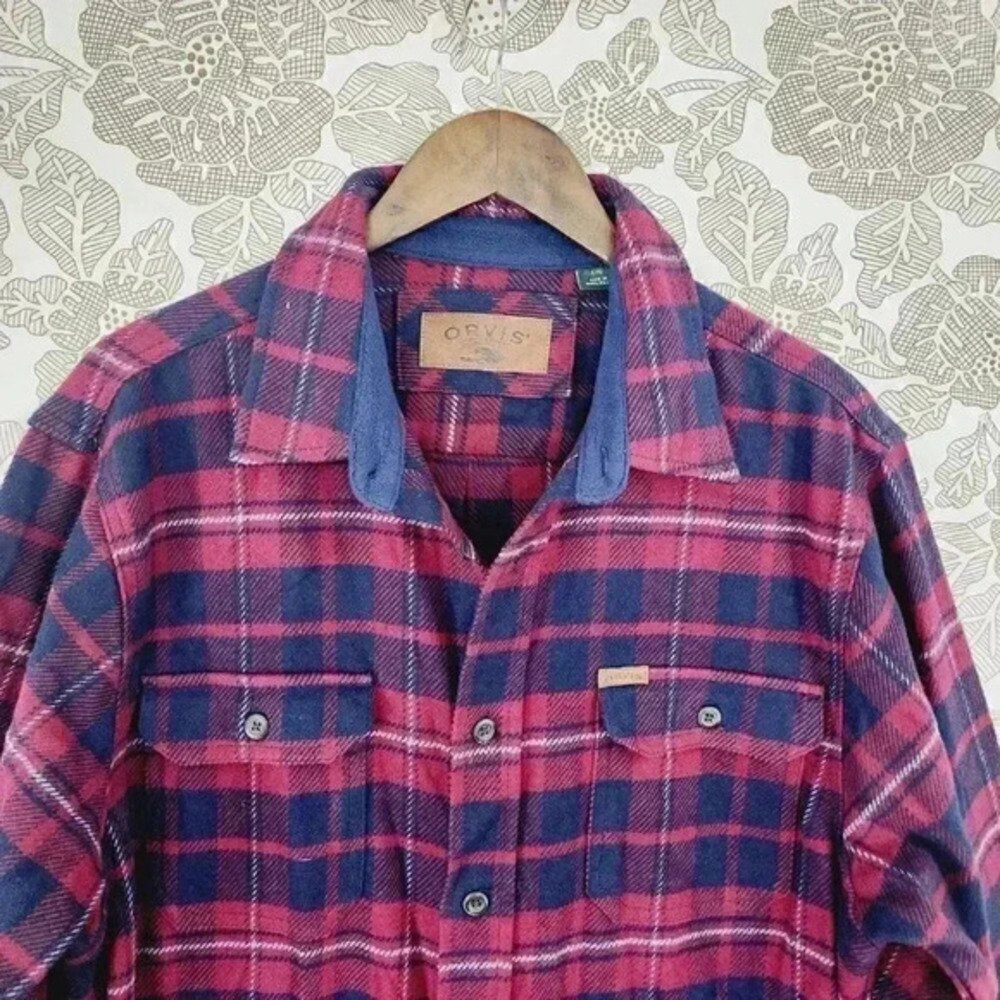 Excellent Orvis Men's L Flannel Button down Shirt‎ Jacket Plaid 9245 - Picture 3 of 9